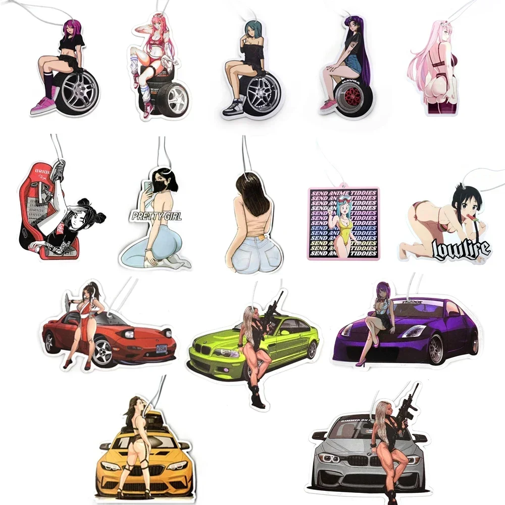 Ciondolo ragazza pneumatico Sexy JDM deodorante per auto appeso specchietto retrovisore profumo carino ragazza Anime riciclare fragranza di carta