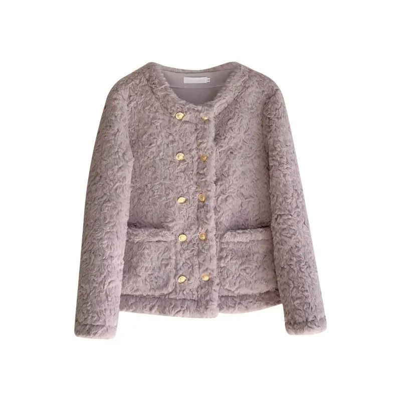 Thiened Zweireiher Kaninchenfell Jaet Damen Faionable Herbst Winter Warme Oberbekleidung Small Fraance Sle