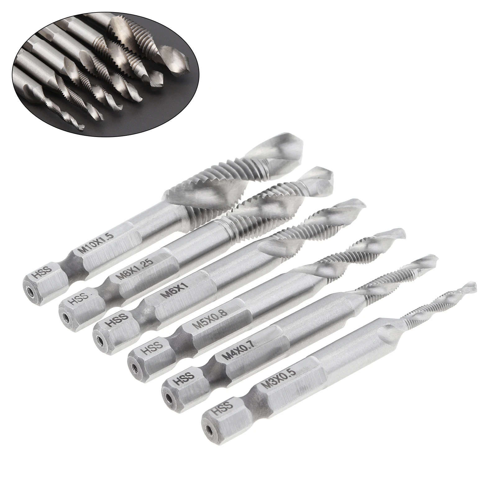 

6pcs Hexagonal Tap Drill Bits HSS 4341 Hex Shank Thread Metric Tap M3 M4 M5 M6 M8 M10 Tap Drill Bit Hand Tools