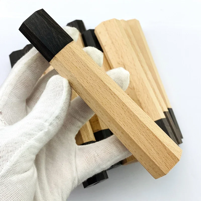 1piece Beech Wood + Ebony Octagonal Knife Handle for DIY Semi-finished Damascus Knife Handle Material Kitchen Knife Handle