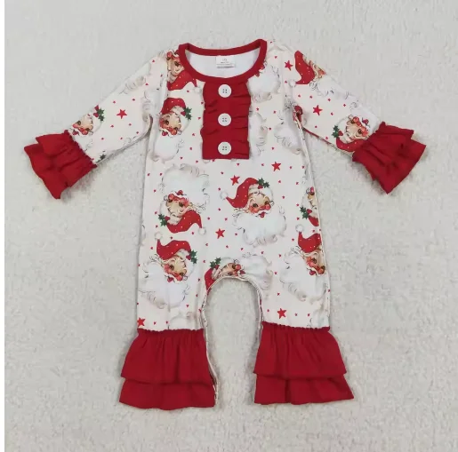 

Baby Kids Infant Christmas New Clothing Children Long Sleeves Santa Girl Jumpsuit Newborn Toddler Red Ruffle Romper