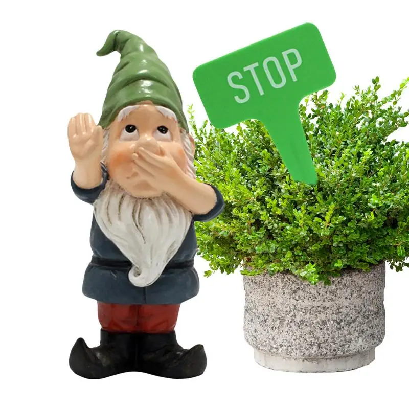 Garden gnome covers his mouth dwarf ornament courtyard elf decoration gardening groceries balcony landscape layout Outdoor Decor