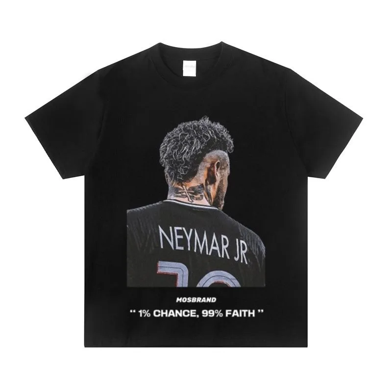 

Neymar Back, американская ретро-рубашка с круглым вырезом, чистый тренд, уличная свободная футболка в стиле хип-хоп с короткими рукавами для мужчин и женщин, летняя рубашка
