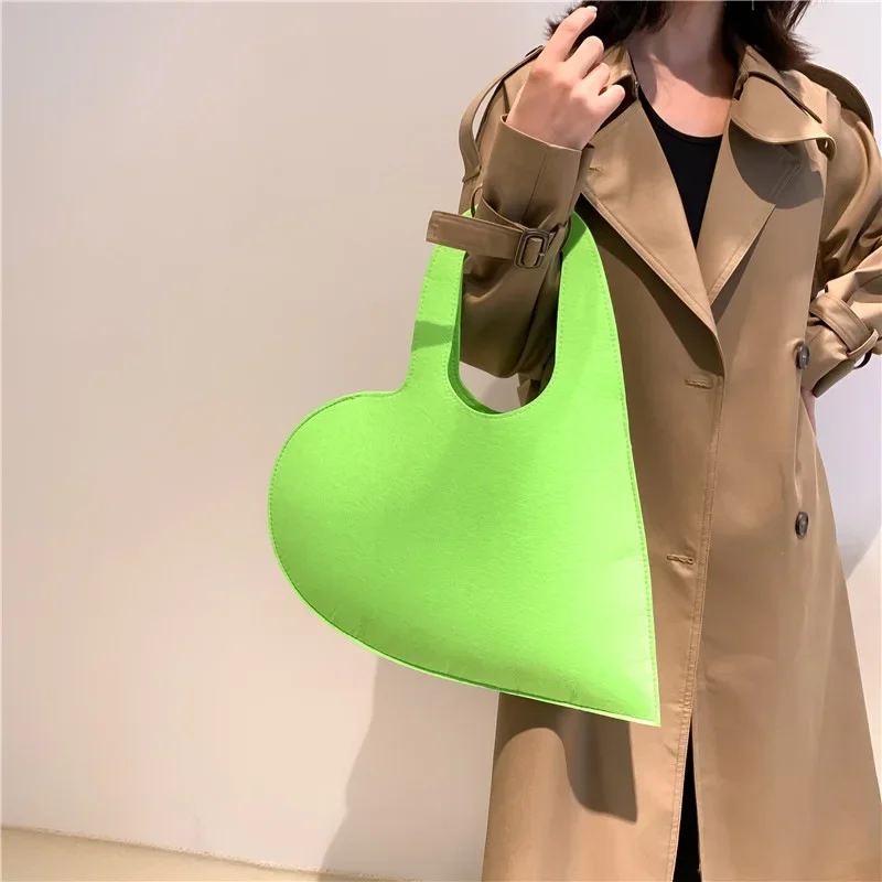 2024 Trendy Candy Color Ultralight Fashion Heart Handbag New Purse Women Felt Top-handle Bag Shopping Tote Shoulder Bag