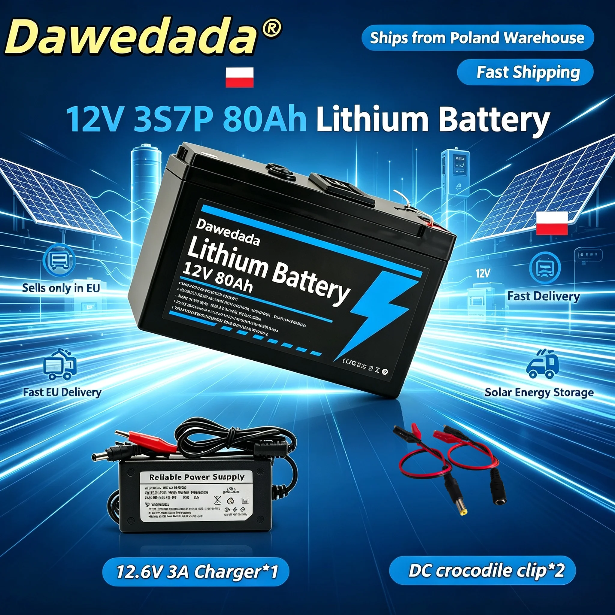 Image of 12V 80Ah 18650 wiederaufladbare Lithium-Ionen-Batterie, 4000+ Tiefenladungszyklen Eingebautes BMS für Solarwindenergie Kleine UPS Beleuchtung Stromversorgung für Elektrofahrzeuge