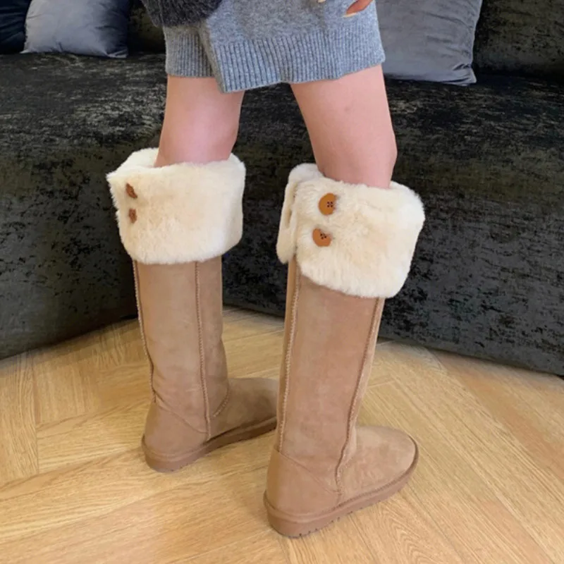 Women Winter Snow Boots Outdoor Warm Plush Cold-proof Women Shoes High Quality Slip on Versatile Round Long Boots Botas De Mujer