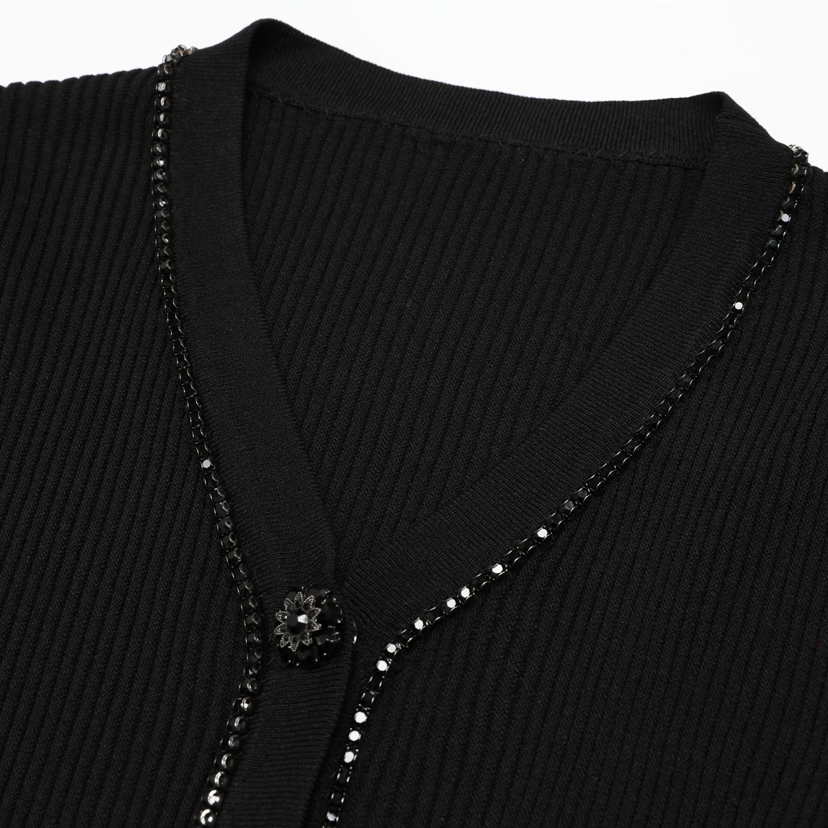 26281 High Quality Autumn New Fashion Commuter Women's Knitted Hollow V-Neck Nail Drill Horn Sleeve Top Coat+Skirt Set
