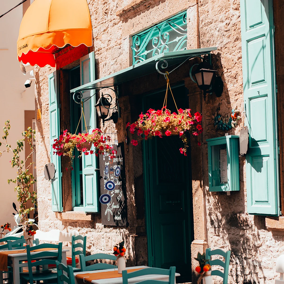 

1Pcs Blue Metal Wind Chime Iron Art Hanging Wind Bell for Living Room Garden Cafe Stress Relief Decoration Iron -Bell