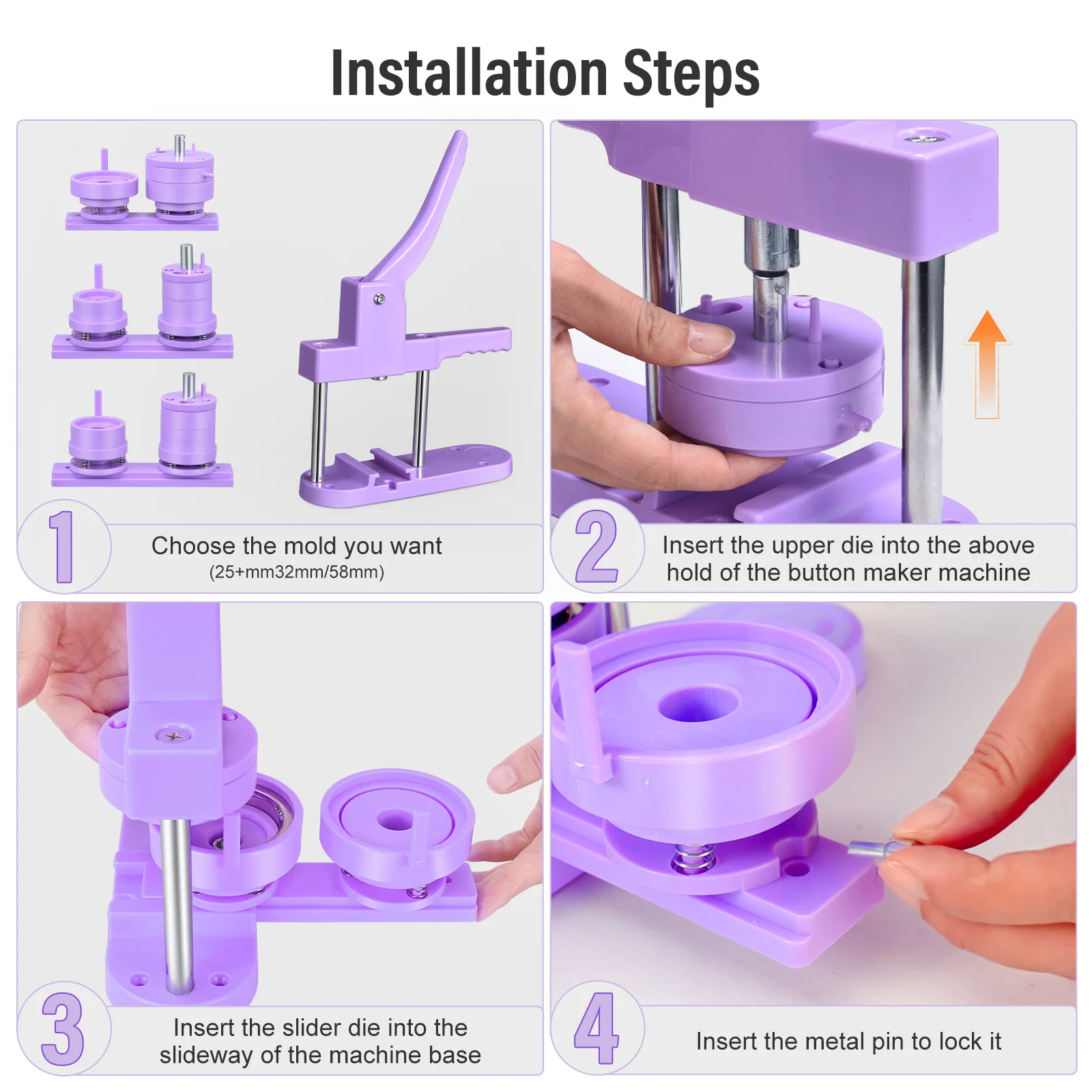 For Beginner Purple Button Badge Maker Machine 25/32/58mm Button Pin Press Machine With Parts Supplies Birthday Christmas Gift