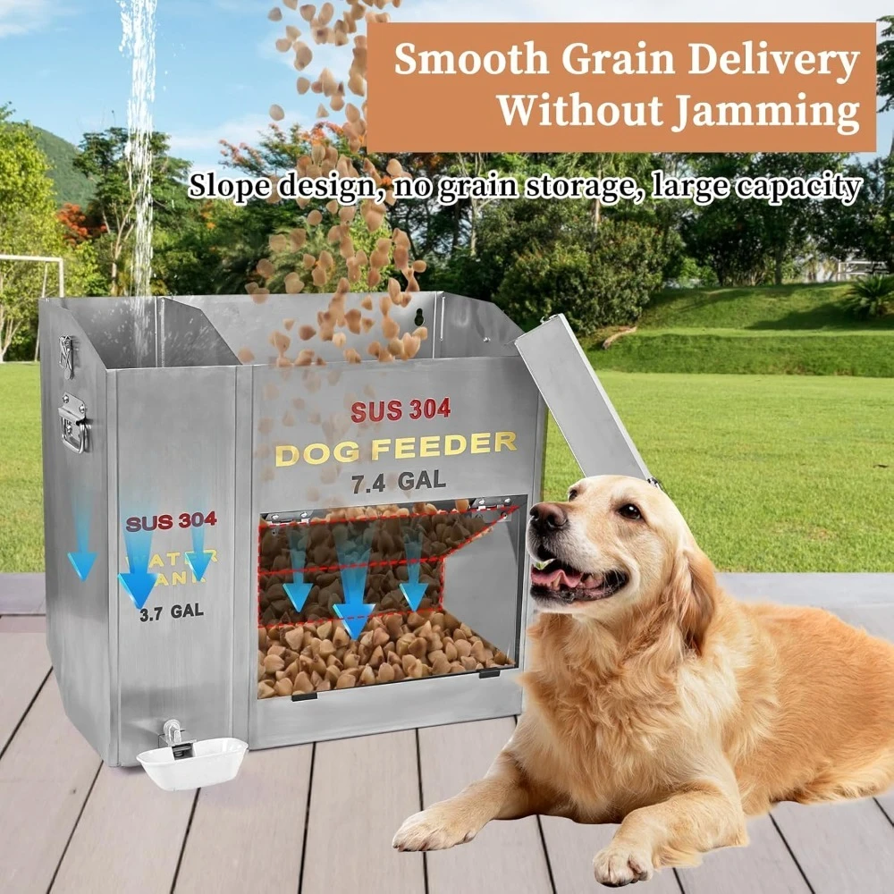 Tempat Makan dan Minum Anjing Otomatis 2 in 1 Tangki Stainless Steel dengan Cangkir Paduan Logam Kapasitas Besar