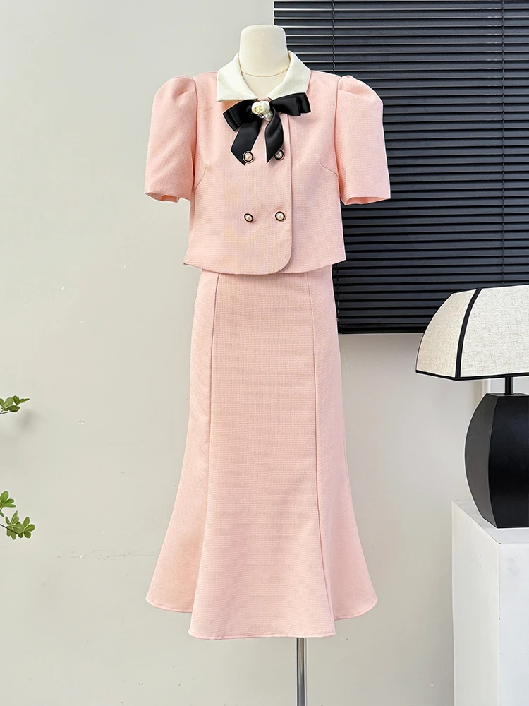 High Quality Small Fragrance Two Piece Set Women Short Jacket+ Bodycon Fishtail Skirts Suits Korean Elegant Fashion 2 Piece Sets