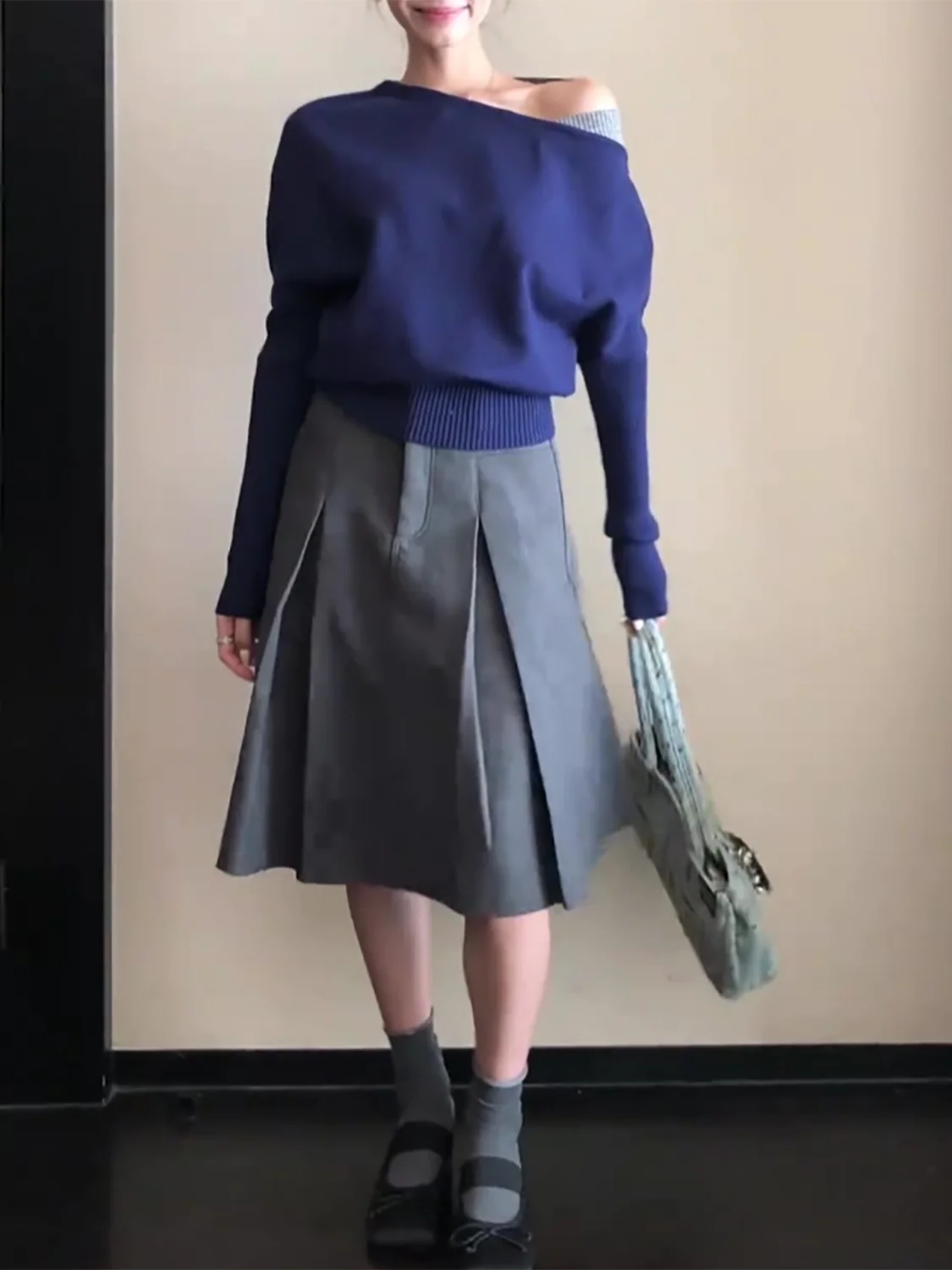 E Top de Punto de Un Solo Hombro para Mujer, Estilo Otoño Invierno, Estilo Puro Deseo, Suéter Base Informal con Cintur...