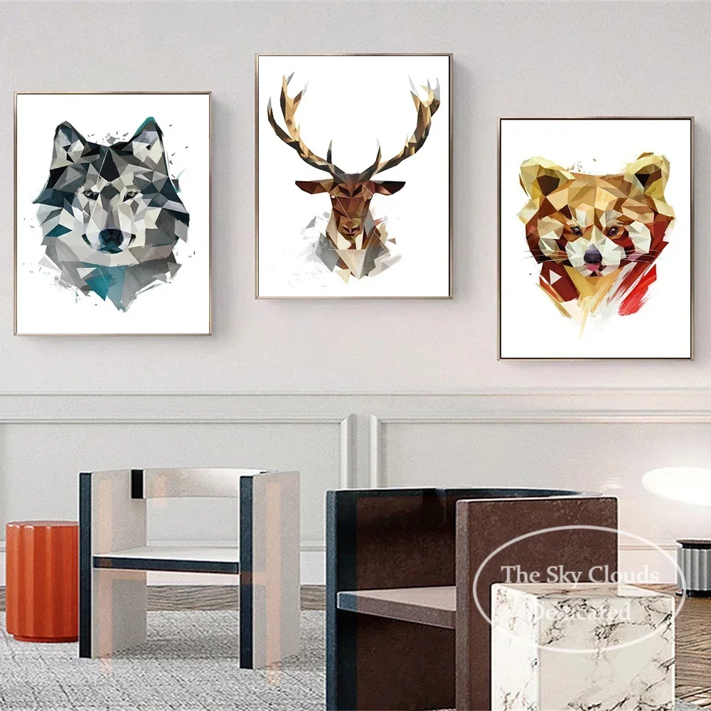 Animal Fox Wolf Canvas Poster HD Printing Modern Geometric Abstract Animal Wall Art Picture Nordic Living Room Home Decoration