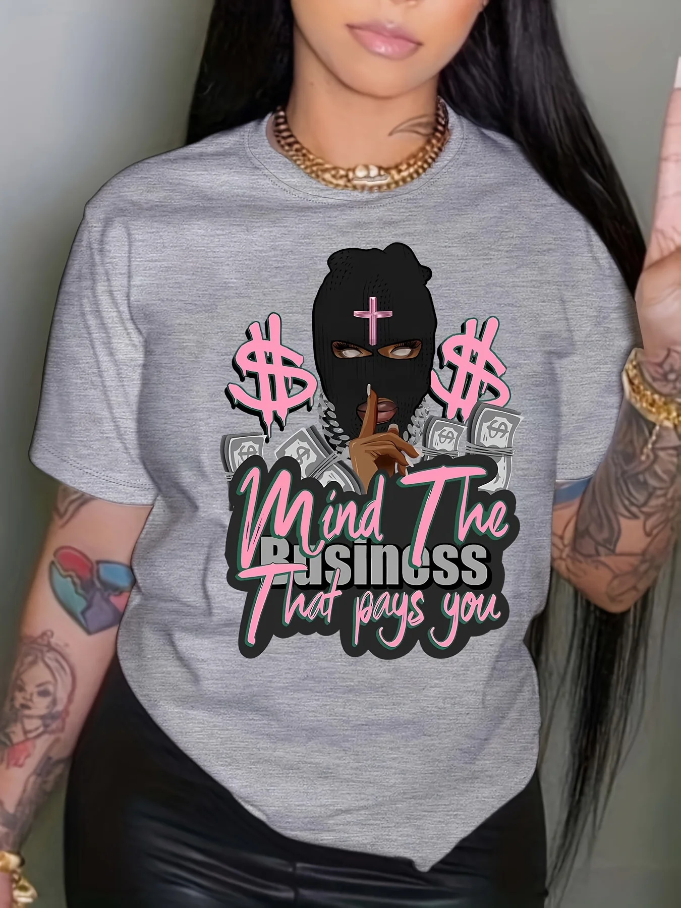 Mind The Business That Pays You Women's Tee - Hip Hop Graphic, Casual Streetwear Top