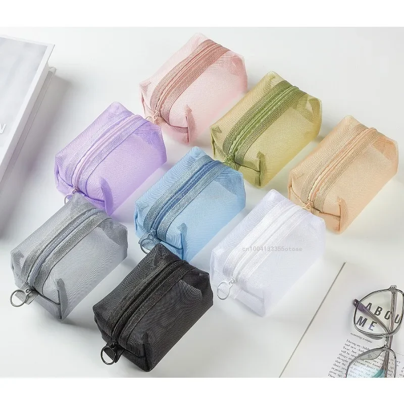 New Transparent Bag Mini Zipper Portable Square Nylon Mesh Coin Purse Large Capacity Key Earphone Organizer Pouch Card Bag