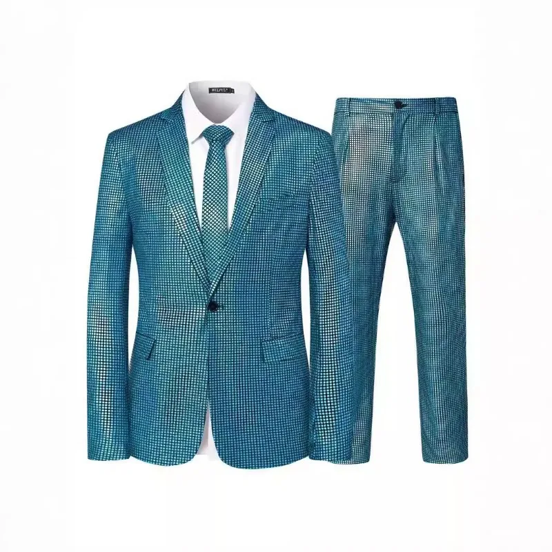 Men's Plaid Sequins Suit Wedding Ceremony Party Performance Dress Two-piece Suit