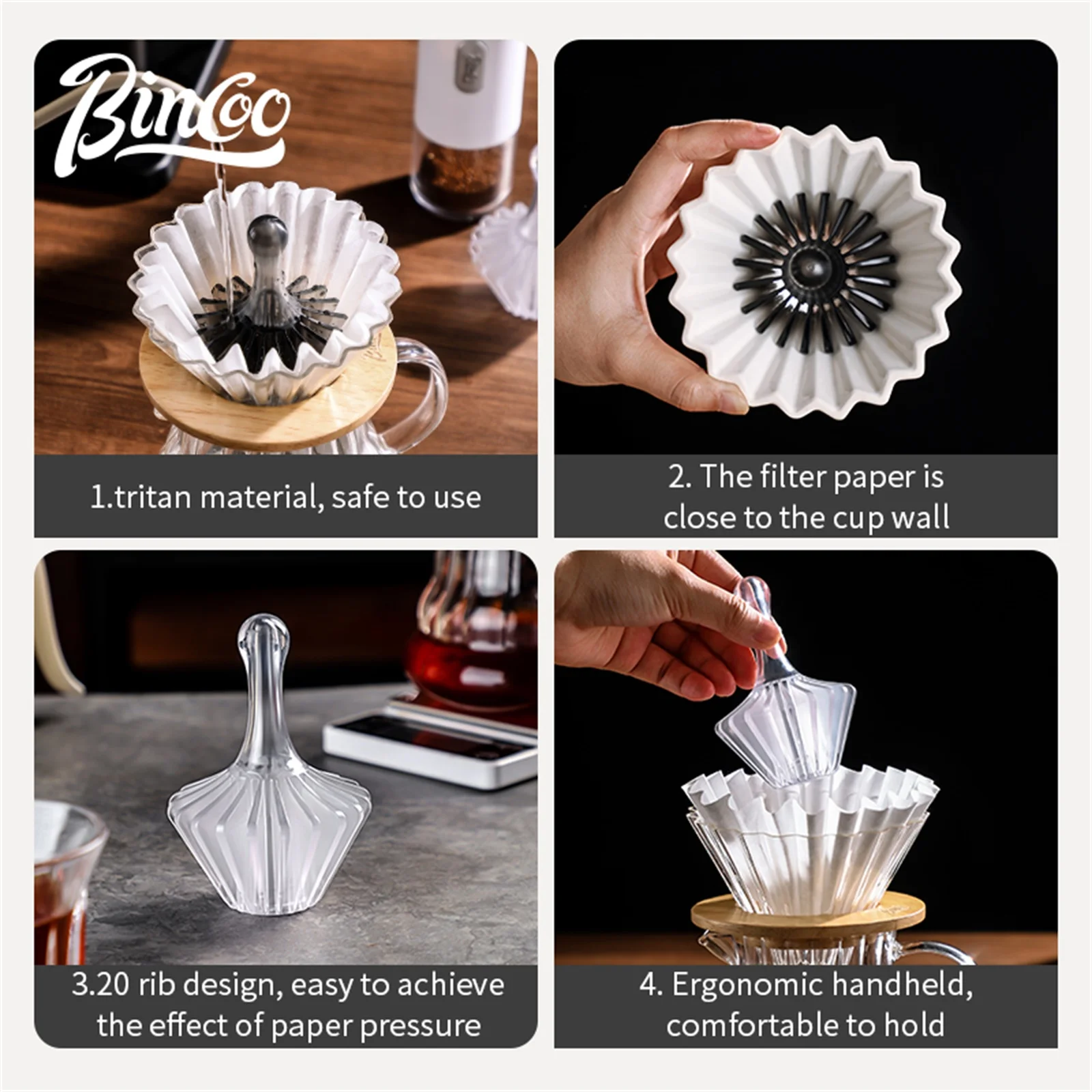 Bincoo Filter Paper Holder, Heat-Resistant Tritan Coffee Press Ring, Pour Over Assistant, Household Coffee Accessory - Image 3