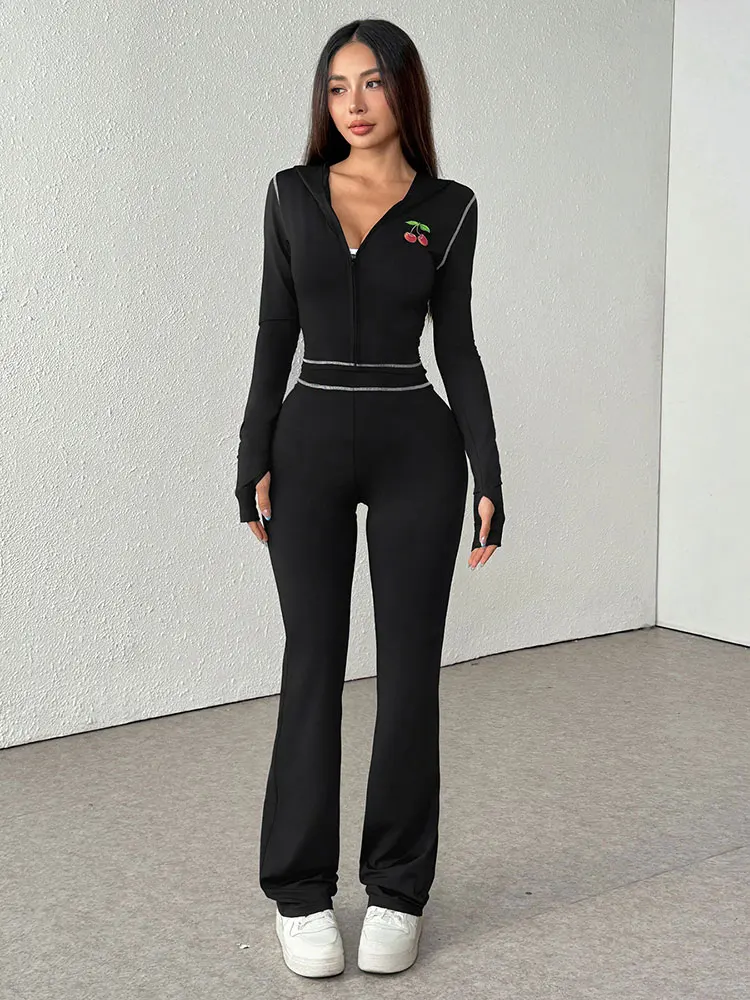 

Осенняя женская футболка, брюки, комплект из 2 предметов, новая уличная одежда, модные футболки с принтом на молнии и длинными рукавами, повседневные тонкие женские брюки, одежда