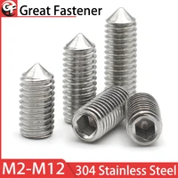 10 Uds 304 acero inoxidable M2 M2.5 M3 M4 M5 M6 M8 M10 M12 tornillo hexagonal punta cónica tornillo sin cabeza DIN914