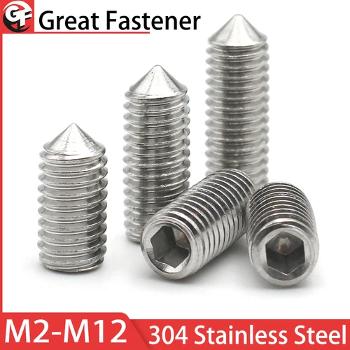 10 Uds 304 acero inoxidable M2 M2.5 M3 M4 M5 M6 M8 M10 M12 tornillo hexagonal punta cónica tornillo sin cabeza DIN914