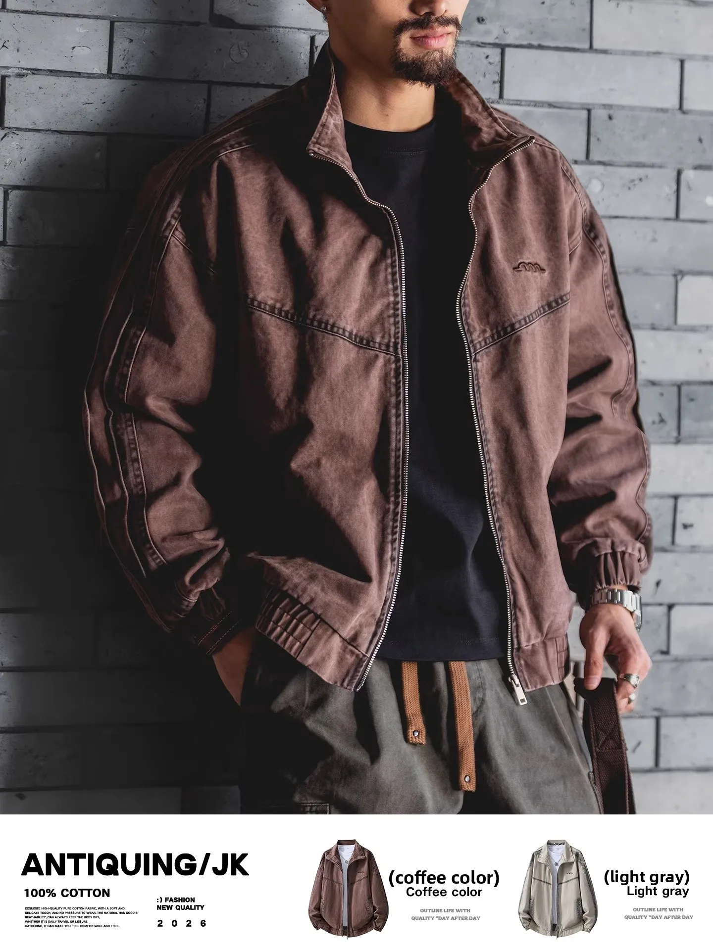 

Ретро-американская рабочая куртка для мужчин, весна-осень, новая, свободного кроя, ветрозащитная, с воротником-стойкой, мотоциклетная куртка, трендовая