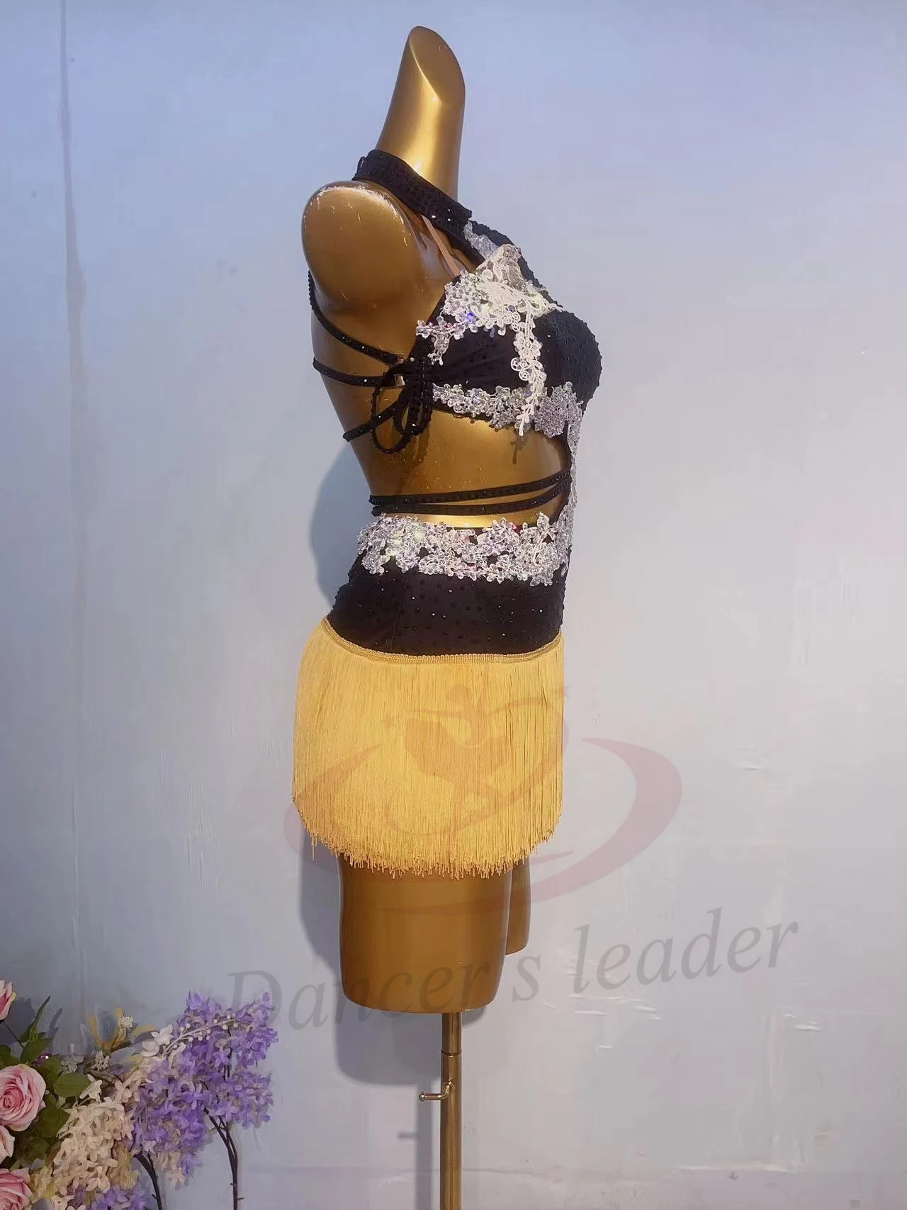 การแข่งขันเต้นรําละตินผู้หญิง High-end ที่กําหนดเอง 2 สี Patchwork Tango เสื้อผ้าสีดําชุดสระว่ายน้ํา