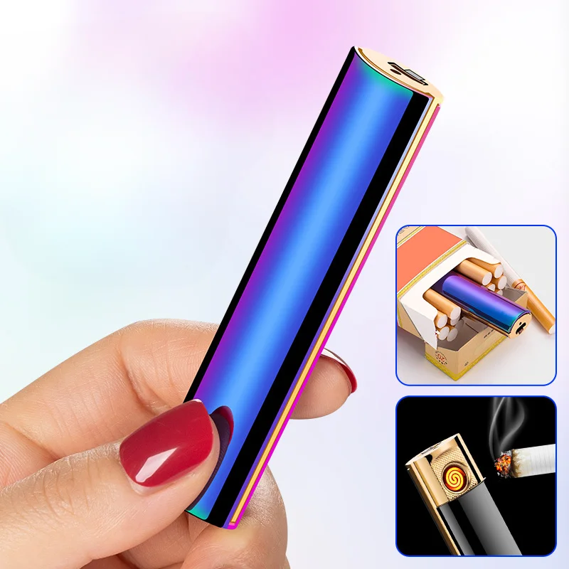 2024 Outdoor Portable Windproof Plasma USB Rechargeable Tungsten Lighter Ultrathin Portable Flameless Electric Pulse Men\'s Gift