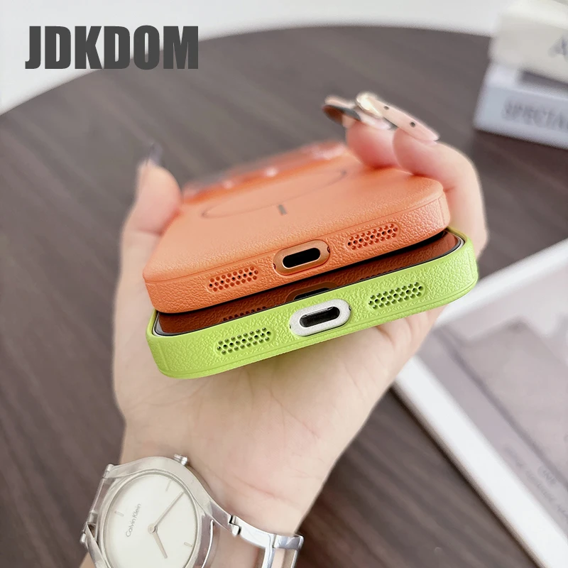 JDKDOM Litchi-Leder-Textur Magnetische Hülle für iPhone 17 Air 16 15 14 Plus 13 12 Pro Max Stoßfeste Kabellose Ladehülle – Detail 4