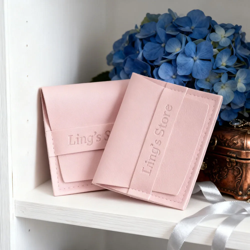 

50/100pcs 3x3inch 8x8cm PU Leather Jewelry Strip Bag Baby Pink Pouch For Wedding Birthday Gift Ring Earring Organizer Packaging
