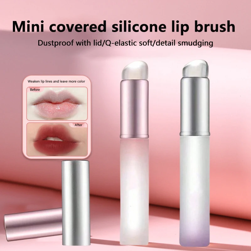 1pc Soft Silicone Lip Brush With Dust Proof Cover Round Head Lipstick Applicator Lips Makeup Tool Multi-use Brushes