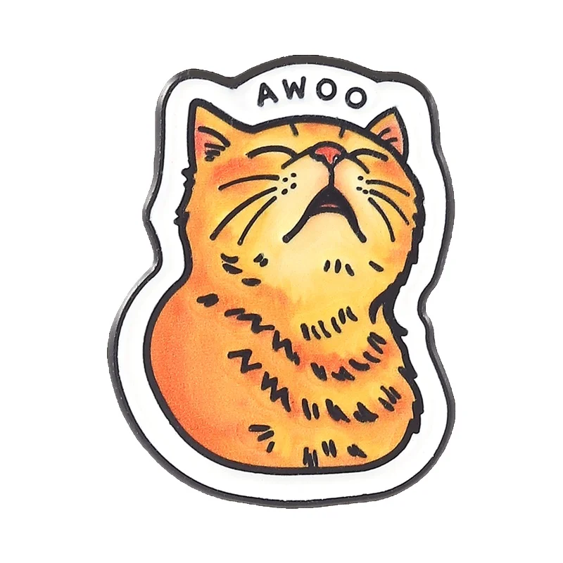 

Orange Tabby Cat AWOO Cartoon Enamel Pin Cute Playful Cat Metal Brooches Backpack Lapel Badge Fashion Jewelry Gifts for Friends