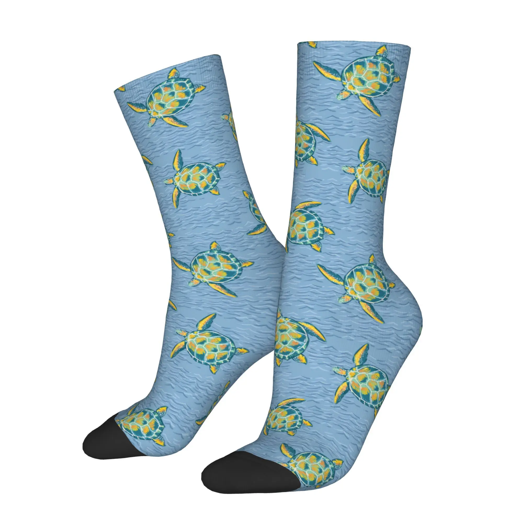 1pc Summer Pattern with Sea Turtle Printed Men's Socks  Novelty Hip Hop Harajuku Pattern Crew Sock Casual Gift