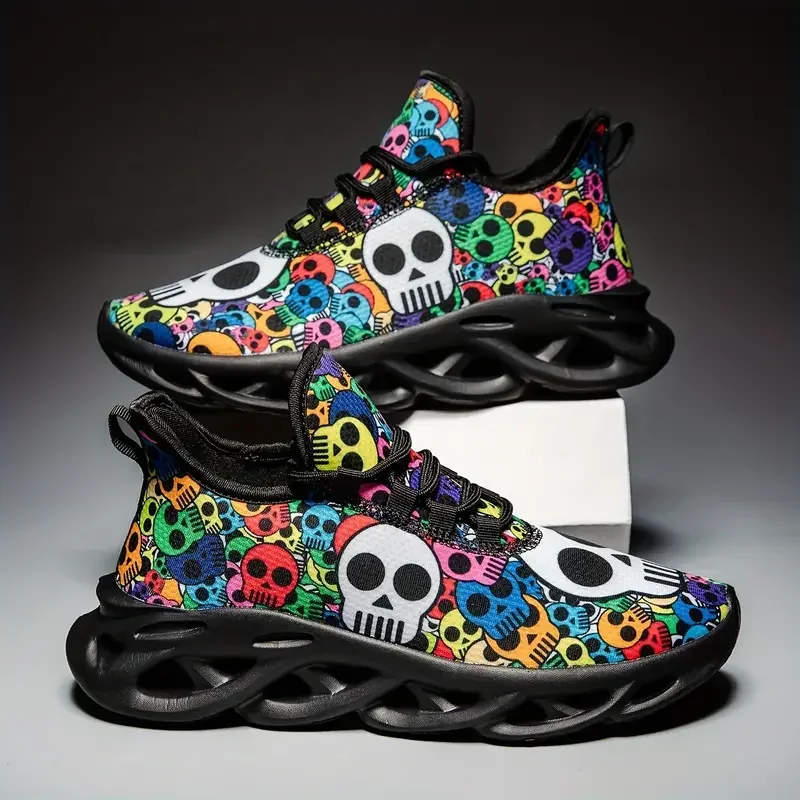 Colorful skull casual sports shoes men's and women's running shoes lightweight mesh shoes