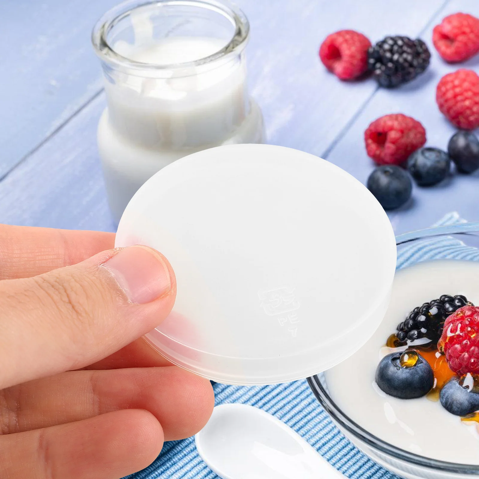 

50Pcs Reusable Plastic Lids 60Mm for Yogurt Jars with Straw Hole Leak Resistant Replacement Covers Smooth Round Edge Jam Pudding