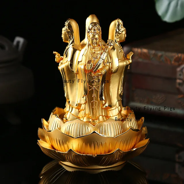 Metal Chinese Guanyin Feng Shui Crafts Home Living Room Office Desktop Lucky Figure Statue