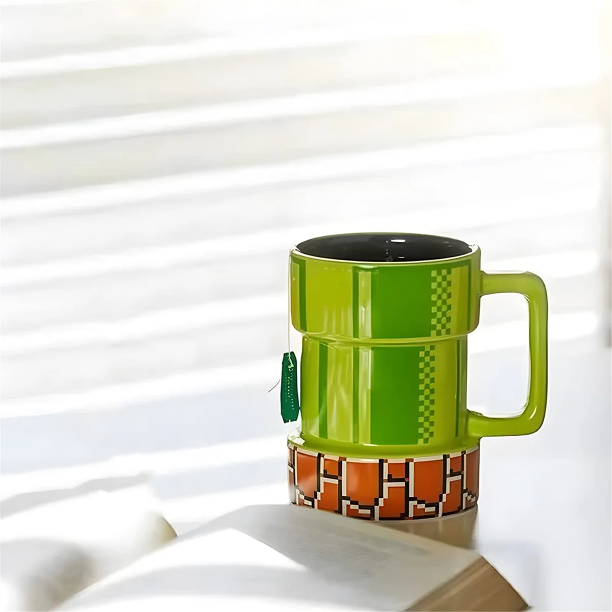 A06R Warp Pipe Cup Ceramic Coffee Mug Gift for Gamer, Dad, Coffee Lover for Cappuccino, Latte Pipe Mouth Pixel Water Cup