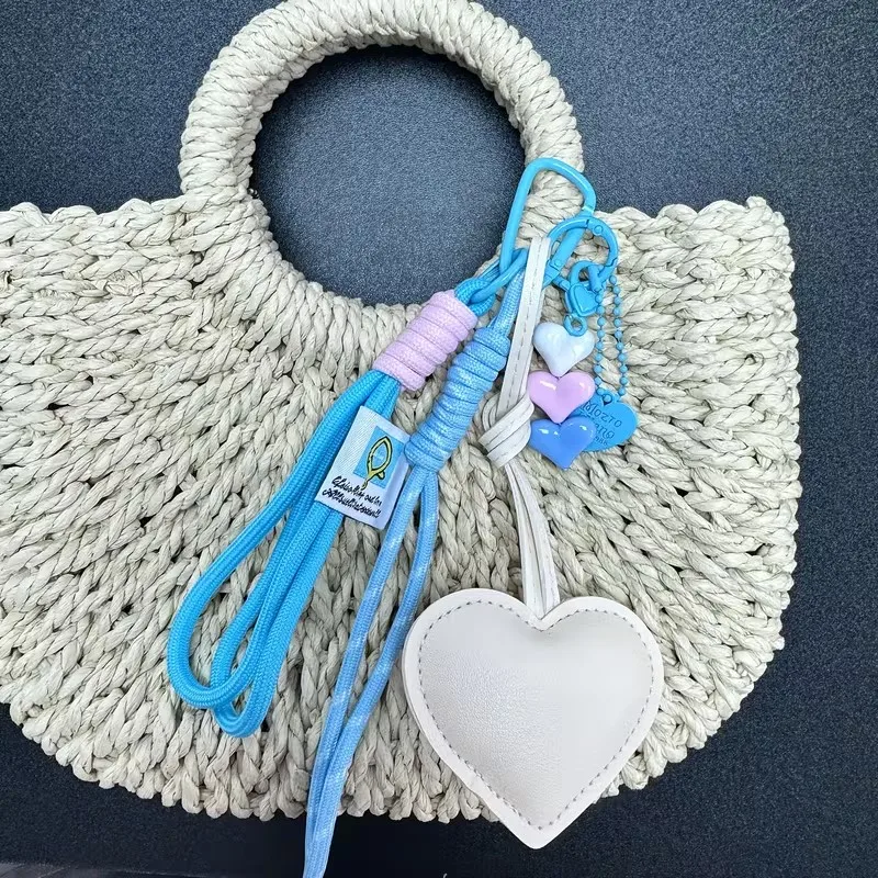 Bag Pendant Gift Heart Shape PU Leather Braided Rope Keychain Vibrant Color Bag Decor Charm Bag Car Key Accessory Ornament