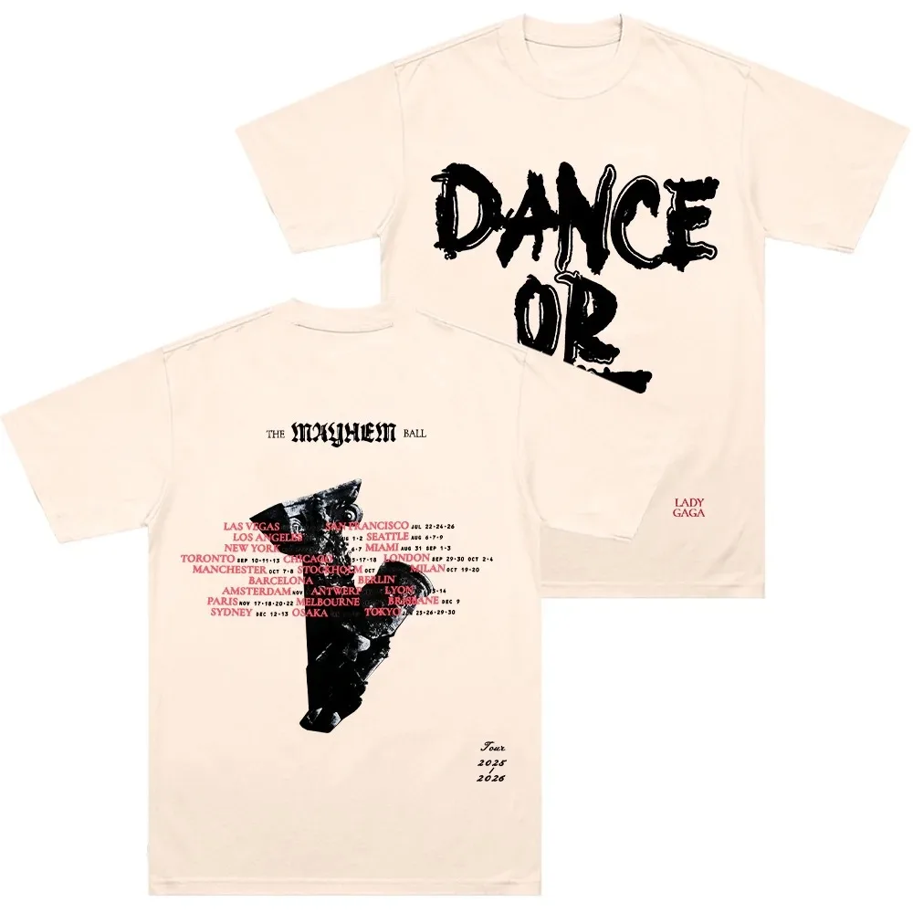 Lady Gaga Mayhem Dance or Die Tour T-Shirt Men Women Oversized Y2k Vintage Pure Cotton Tees Round Neck T Shirts Comfort Clothing