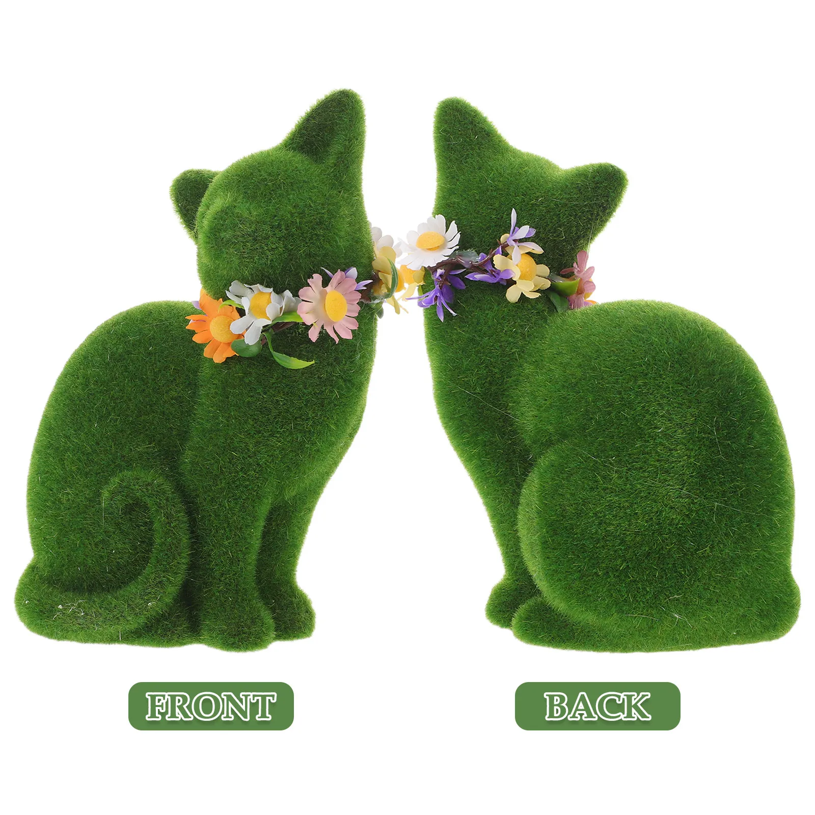 Artificial Moss Cat Flocked Statue Green Garden Ornament Realistic Kitten Decoration Outdoor Yard Patio Cat Sculpture