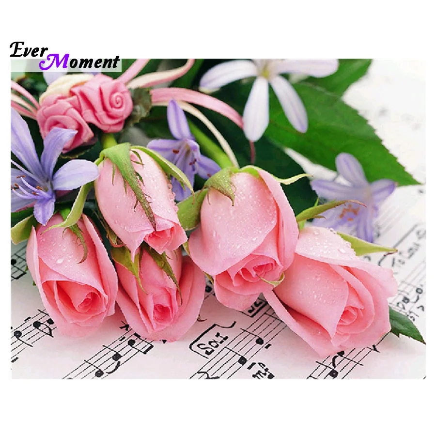 

DIY Needlework Diamond Embroidery Flowers Pink Rose Pattern Paintings Real Resin Drill Diamond Mosaic Cross Stitch Kits ASF474