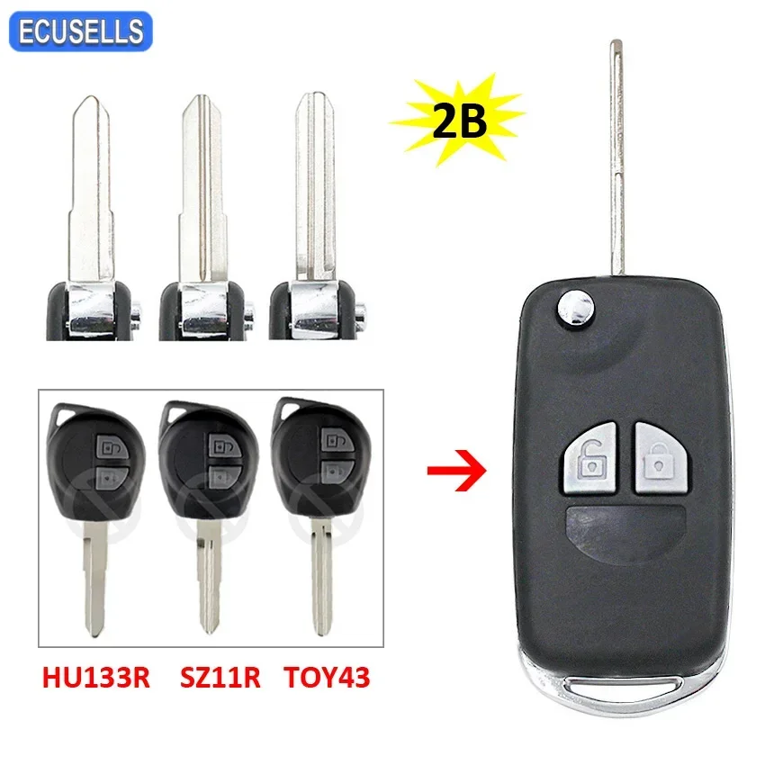 Ecusells Folding Remote Key Shell Case for Suzuki Grand Vitara Swift Ignis SX4 Liana Alto SZ11R / TOY43 / HU133R HU87R Blade