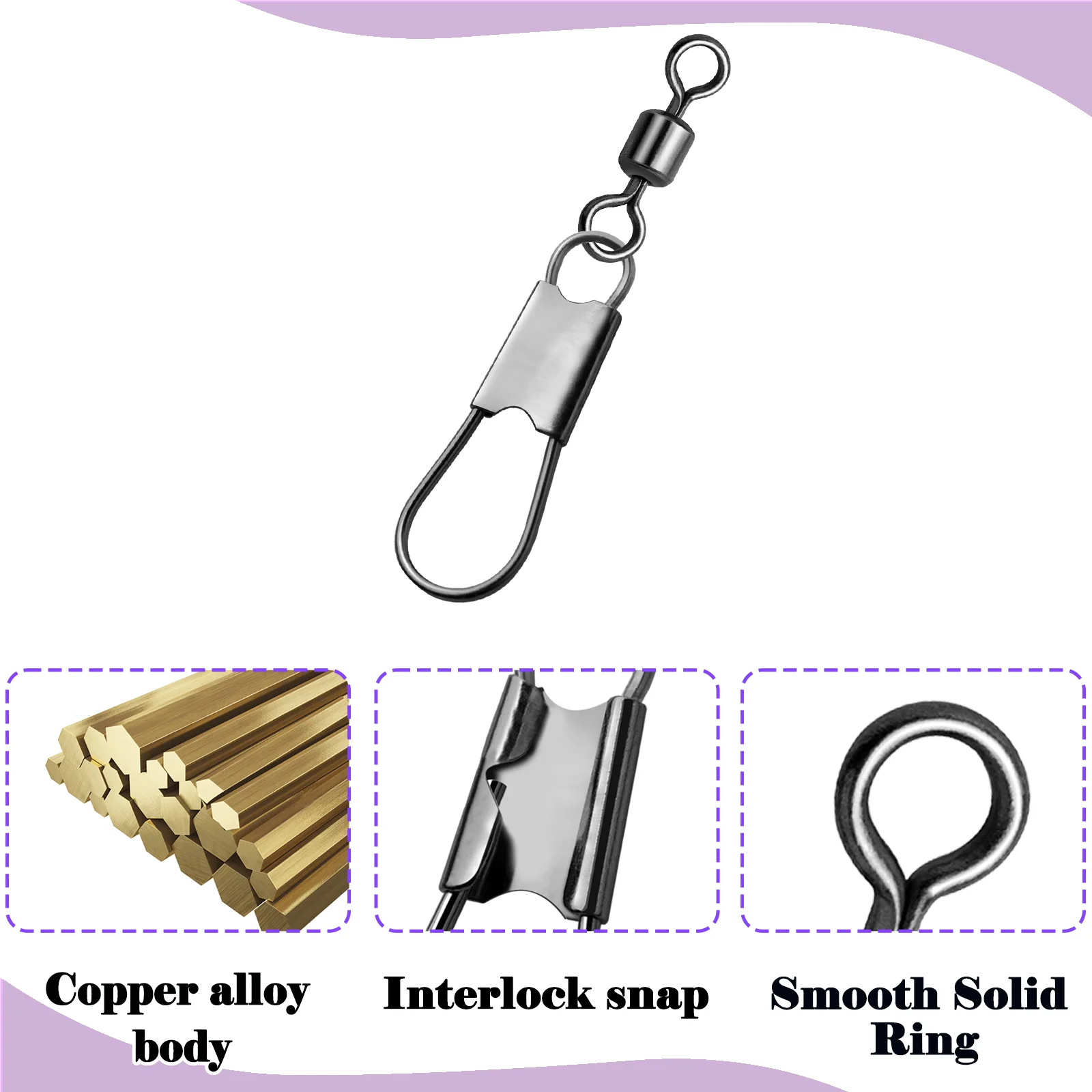 FishTrip Fishing Snap Swivels Barrel Swivels with Safety Interlock Stainless Steel Swivel Clips for Fishing Lures, Leader Lines