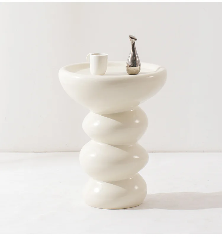 Cream Style Side Table, Wabi-Sabi Small Round Coffee Table, Designer Mini Nightstand & Sofa End Table