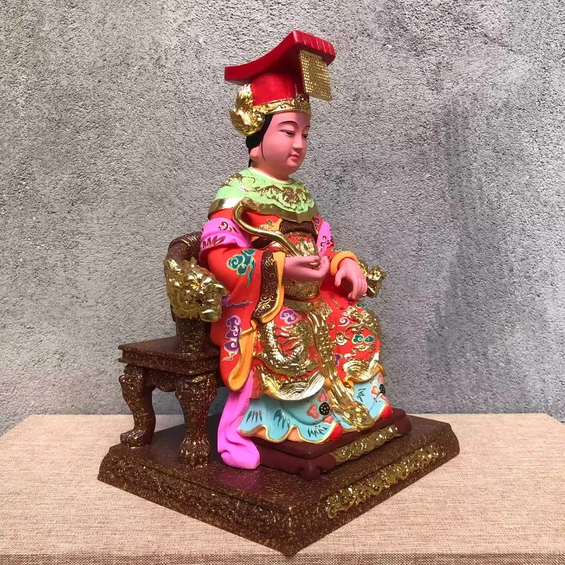 Mazu Goddess Statue, Hand-Carved Goddess of Sea Figurine for Temple & Home Blessing, Wooden Shrine Decor