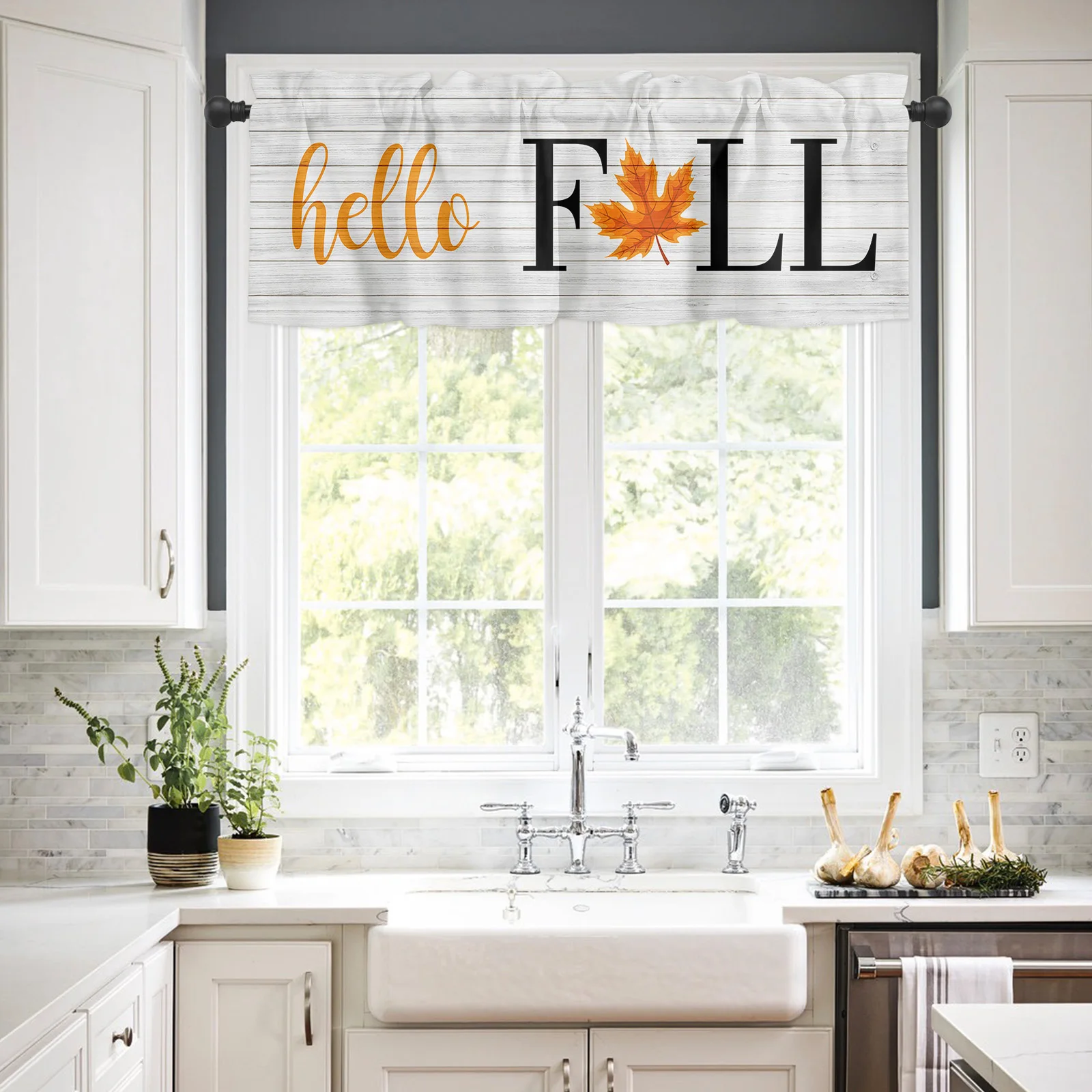 ZEDLIYU Valances for Windows Kitchen Living Room Small Window Valance Thanksgiving Fall Leaves 1 Panel, 54 x 18 Inch