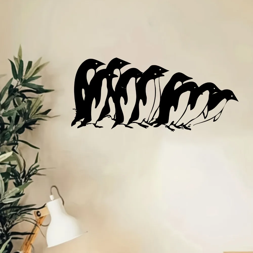 1PC Penguin Iron Wall Art Metal Animal Figurine Wall Mount Decor for Indoor Living Room Outdoor Garden Fence Home Ornament