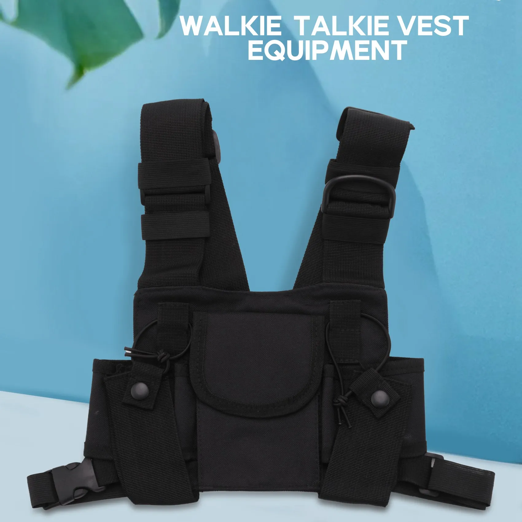 Radio Kieszonkowe Uprząż na klatkę piersiową Uprząż na klatkę piersiową Front Pack Pouch Vest Rig Carry Case dla 2-drożnego radia Walkie Talkie dla UV-5R Black