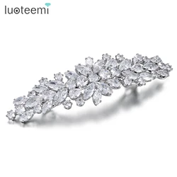 LUOTEEMI Flower CZ Hair Barrette for Wedding Dazzling Cubic Zirconia Bridal Hair Decoration Bride Hair Clips Christmas Gifts