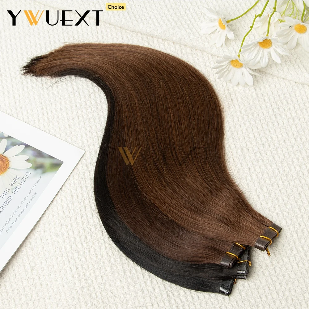 مستقيم طويل بولي PU لحمة شعر مسطحة حزم الشعر البشري الحقيقي للنساء 12 بوصة-20 بوصة آلة شعر ريمي أسود براون شعر أشقر #6