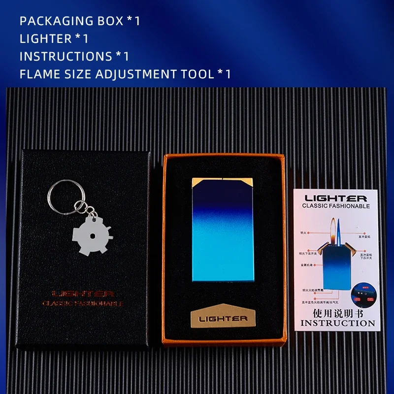 Creative and personalized gradient dual flame lighter metal jet flame windproof open flame lighter cigarette accessories